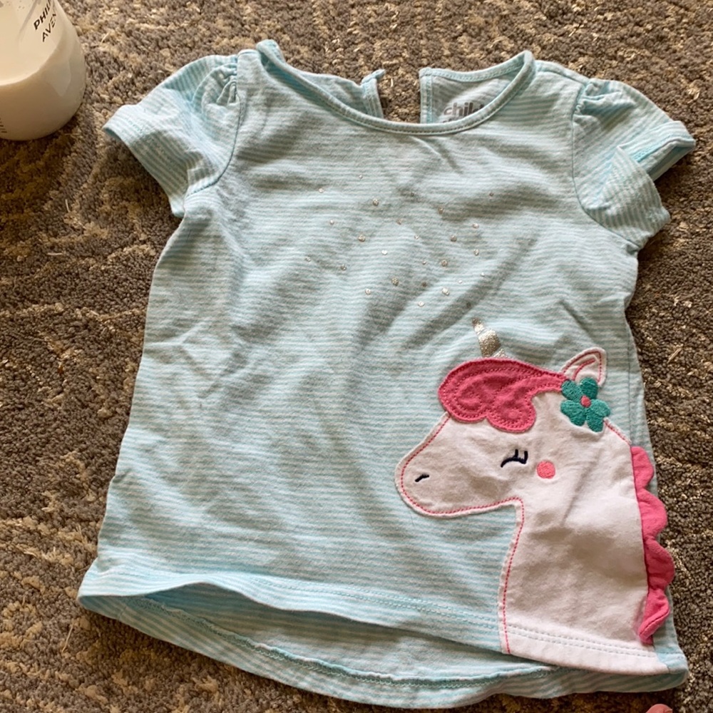Blue stripped unicorn baby shirt